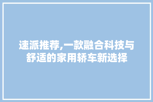 速派推荐,一款融合科技与舒适的家用轿车新选择