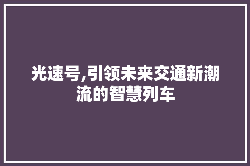 光速号,引领未来交通新潮流的智慧列车