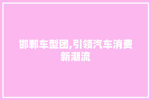 邯郸车型团,引领汽车消费新潮流