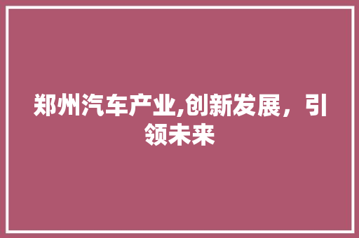 郑州汽车产业,创新发展，引领未来 新款车型