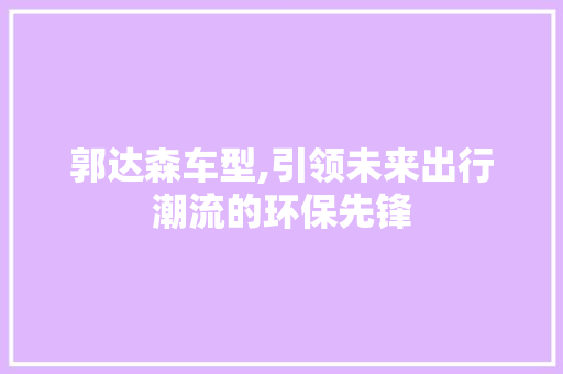 郭达森车型,引领未来出行潮流的环保先锋 车身配件