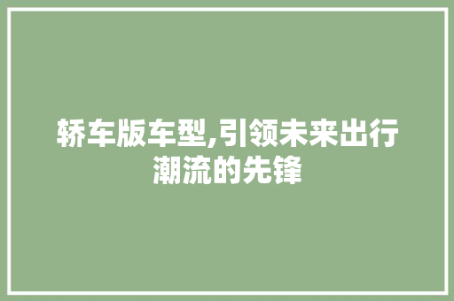 轿车版车型,引领未来出行潮流的先锋