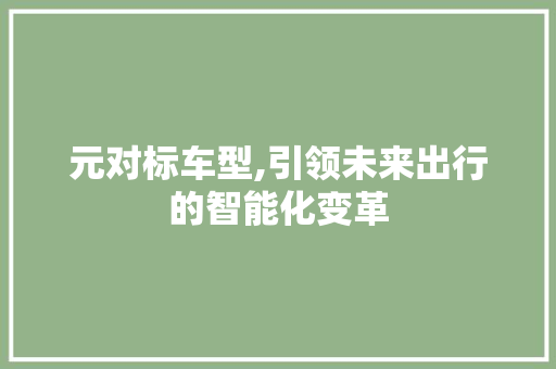 元对标车型,引领未来出行的智能化变革