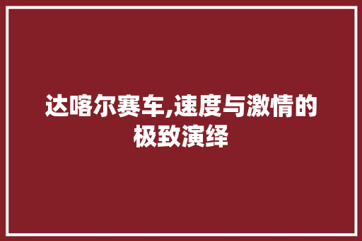 达喀尔赛车,速度与激情的极致演绎