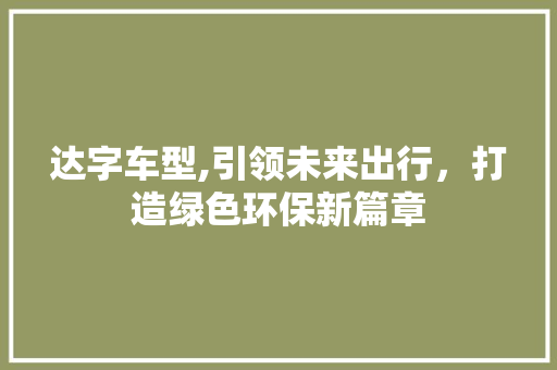 达字车型,引领未来出行，打造绿色环保新篇章