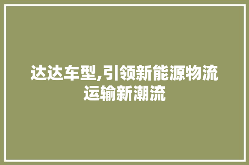 达达车型,引领新能源物流运输新潮流