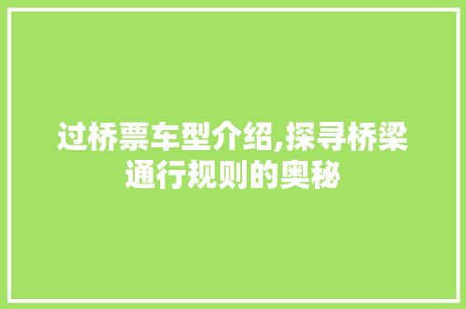 过桥票车型介绍,探寻桥梁通行规则的奥秘