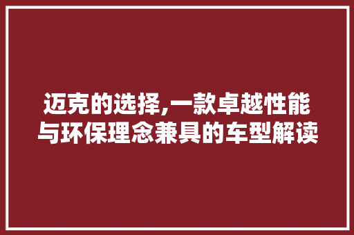 迈克的选择,一款卓越性能与环保理念兼具的车型解读 变速箱配件