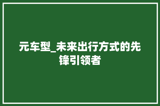 元车型_未来出行方式的先锋引领者