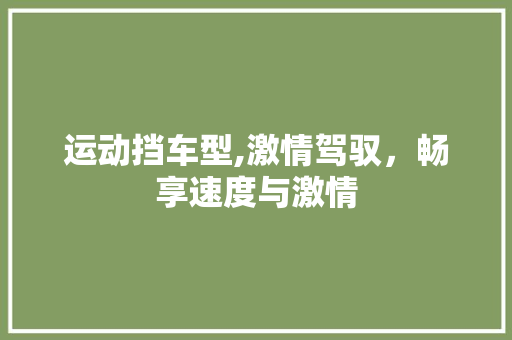 运动挡车型,激情驾驭，畅享速度与激情