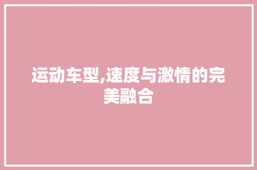 运动车型,速度与激情的完美融合