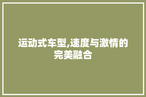 运动式车型,速度与激情的完美融合