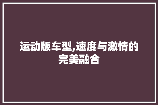 运动版车型,速度与激情的完美融合