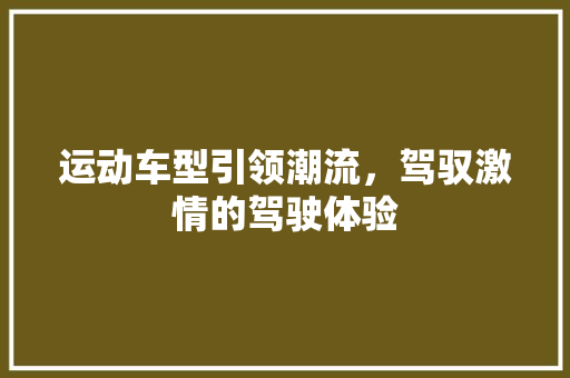 运动车型引领潮流，驾驭激情的驾驶体验