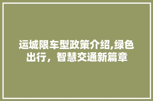 运城限车型政策介绍,绿色出行，智慧交通新篇章