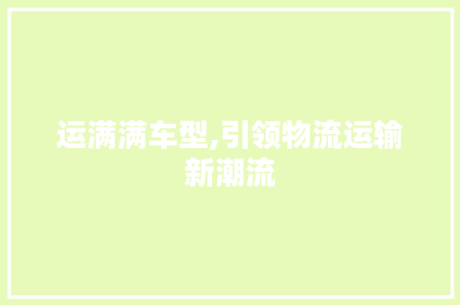 运满满车型,引领物流运输新潮流
