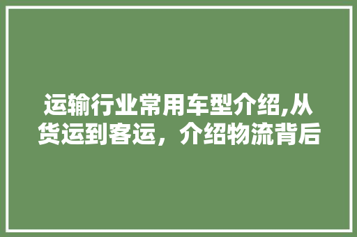 运输行业常用车型介绍,从货运到客运，介绍物流背后的“钢铁战士”