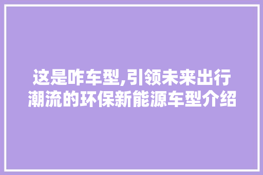 这是咋车型,引领未来出行潮流的环保新能源车型介绍