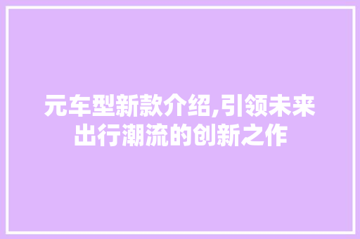 元车型新款介绍,引领未来出行潮流的创新之作