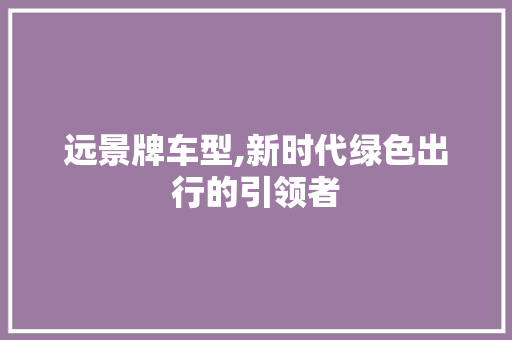 远景牌车型,新时代绿色出行的引领者