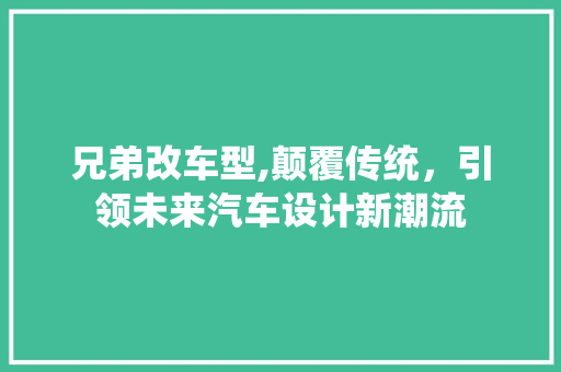 兄弟改车型,颠覆传统，引领未来汽车设计新潮流