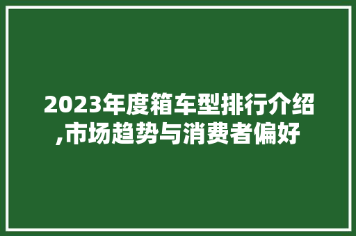 2023年度箱车型排行介绍,市场趋势与消费者偏好