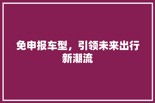 免申报车型，引领未来出行新潮流