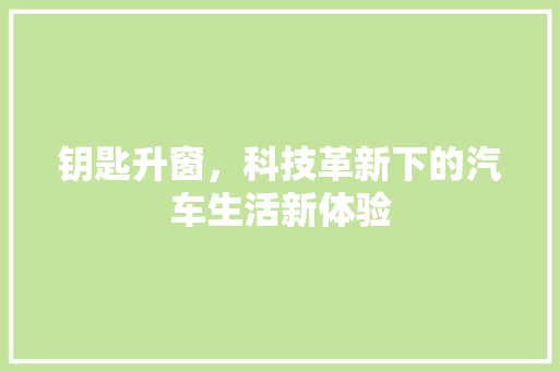 钥匙升窗，科技革新下的汽车生活新体验