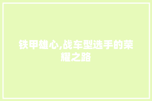 铁甲雄心,战车型选手的荣耀之路