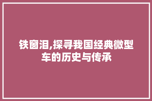 铁窗泪,探寻我国经典微型车的历史与传承