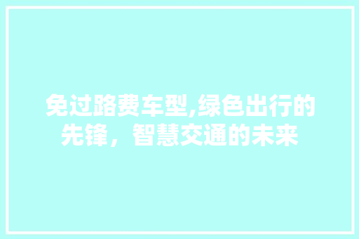 免过路费车型,绿色出行的先锋，智慧交通的未来