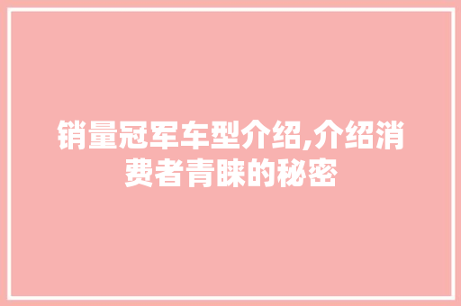 销量冠军车型介绍,介绍消费者青睐的秘密