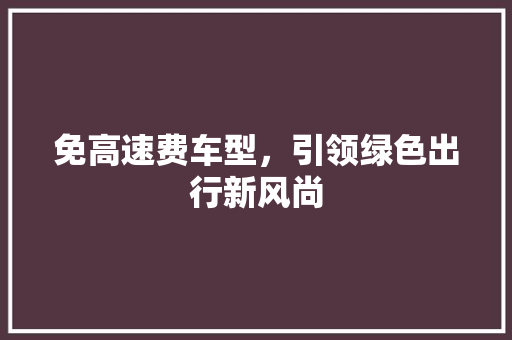 免高速费车型，引领绿色出行新风尚