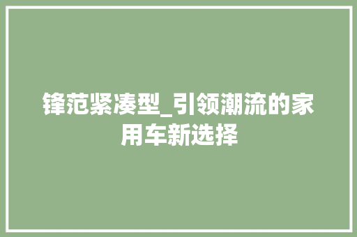 锋范紧凑型_引领潮流的家用车新选择