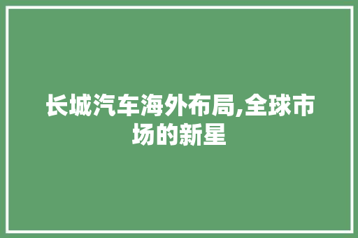 长城汽车海外布局,全球市场的新星