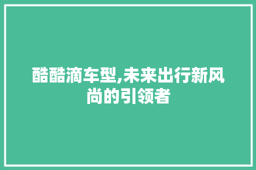 酷酷滴车型,未来出行新风尚的引领者