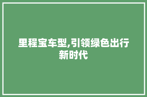 里程宝车型,引领绿色出行新时代