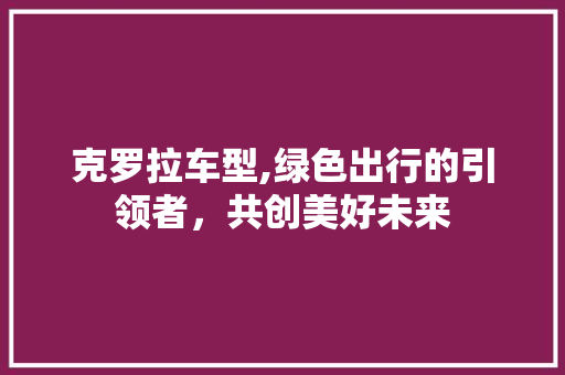 克罗拉车型,绿色出行的引领者，共创美好未来