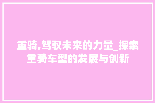 重骑,驾驭未来的力量_探索重骑车型的发展与创新