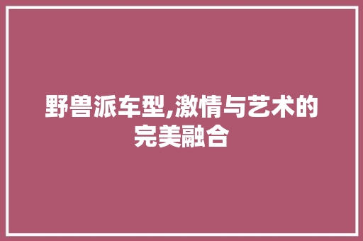 野兽派车型,激情与艺术的完美融合