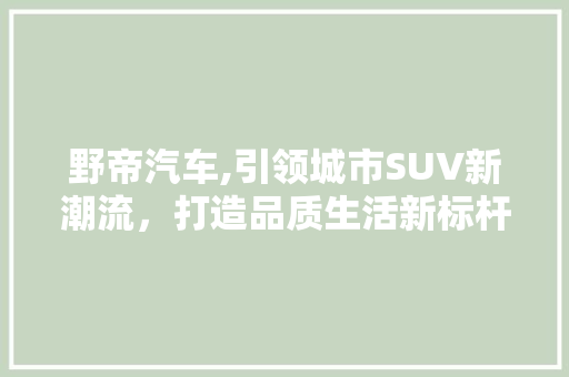 野帝汽车,引领城市SUV新潮流，打造品质生活新标杆