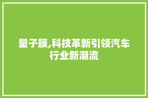 量子膜,科技革新引领汽车行业新潮流
