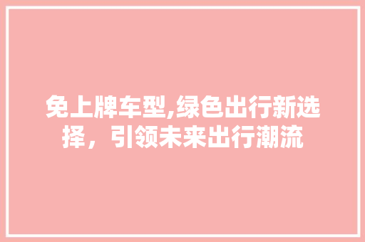 免上牌车型,绿色出行新选择，引领未来出行潮流