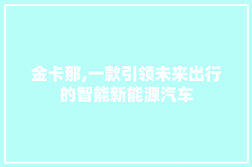 金卡那,一款引领未来出行的智能新能源汽车