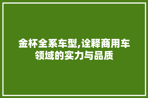 金杯全系车型,诠释商用车领域的实力与品质