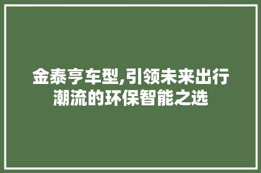 金泰亨车型,引领未来出行潮流的环保智能之选