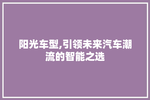 阳光车型,引领未来汽车潮流的智能之选 新能源汽车