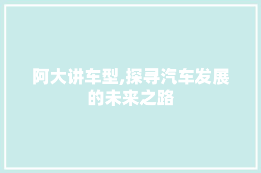 阿大讲车型,探寻汽车发展的未来之路