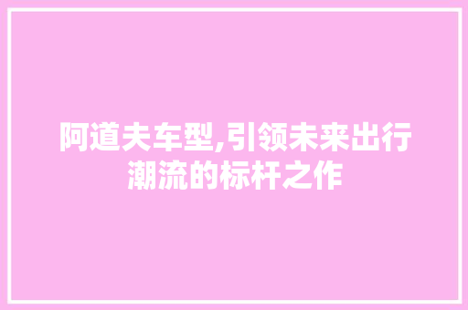 阿道夫车型,引领未来出行潮流的标杆之作