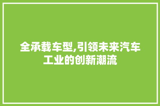 全承载车型,引领未来汽车工业的创新潮流